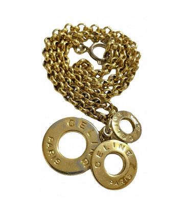 CELINE Vintage golden triple round hoop charm necklace