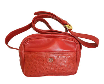 Vintage LOEWE red genuine ostrich and nappa leather bag style shoulder bag with metal logo motif. Rare masterpiece. 050531yc2