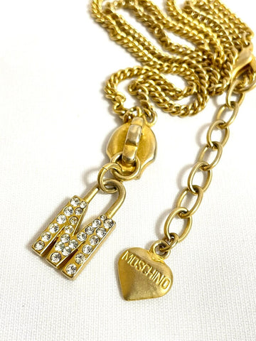 MOSCHINO Vintage chain necklace with zipper pull design M logo heart pendant top