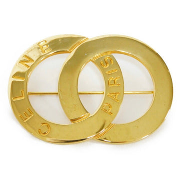 CELINE Vintage golden brooch in double circle, round motif with embossed logo