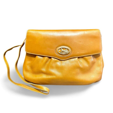 CELINE Vintage tanned brown leather shoulder bag with golden logo and carriage