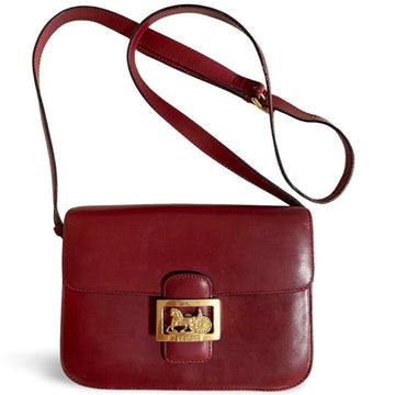CELINE Vintage wine red shoulder bag with golden carriage logo