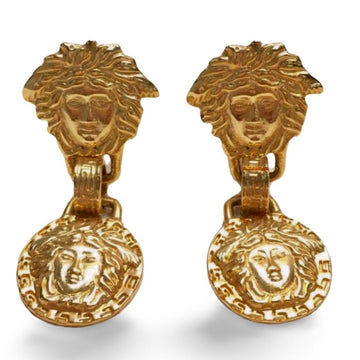 GIANNI VERSACE Vintage gold tone medusa face motif dangle earrings