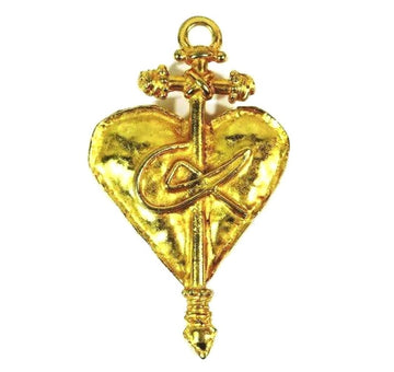 CHRISTIAN LACROIX Vintage golden edwardian heart and cross design brooch, necklace top, hat pin, jacket pin