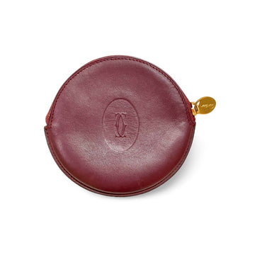 Vintage Cartier genuine wine leather coin case with gold tone logo pull. must de Cartier. Unisex. 060123ac11