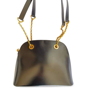 CELINE Vintage classic bolide design shoulder bag in black leather with golden chains and red compartment