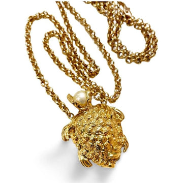 YVES SAINT LAURENT Vintage golden chain statement necklace with a faux pearl head golden turtle top