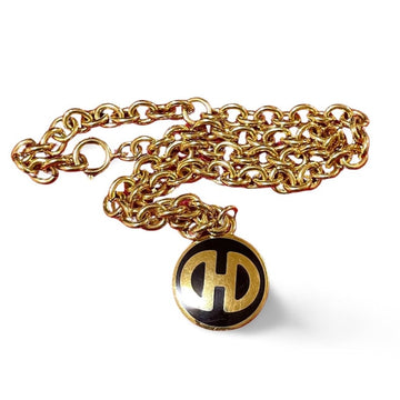 CELINE Vintage golden chain necklace with enbossed logo horsebit pendant top