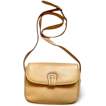CELINE Vintage beige leather shoulder bag with golden Triomphe and logo