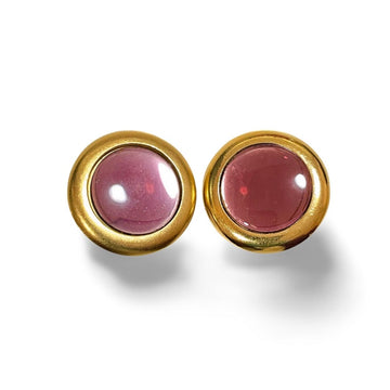 YVES SAINT LAURENT Vintage golden round earrings with pink gripoix glass