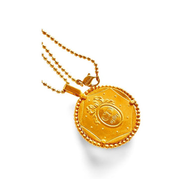 CHRISTIAN DIOR Vintage ball chain necklace with round shape logo embossed coin pendant top