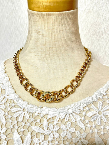 CHRISTIAN DIOR Vintage nice and thick chain necklace with clear and black rhinestone crystals