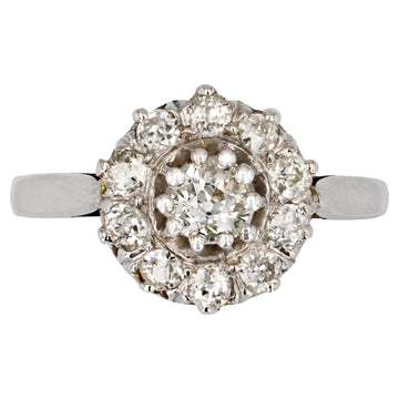 French 1950s Diamonds 18 Karat White Gold Daisy Ring
