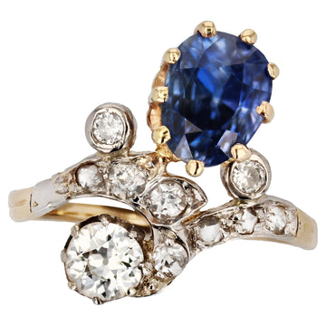 19th Century Sapphire Diamonds 18 Karat Yellow Gold Platinum Duchess Ring