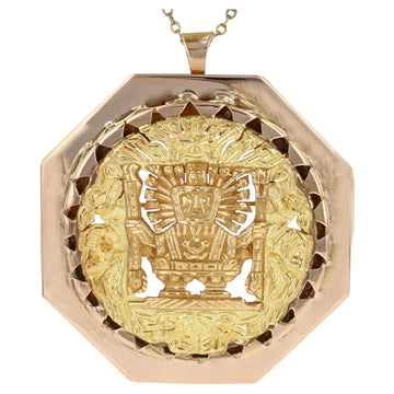 Modern 18 Karat Rose and Yellow Gold Aztec Style Pendant Brooch
