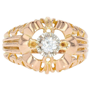 French 1950s Diamond 18 Karat Yellow Gold Openwork Ring