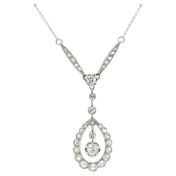 French Belle Epoque Diamonds 18 Karat White Gold Platinum Necklace