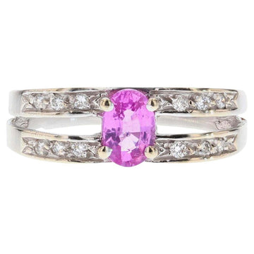 French Modern Pink Sapphire Diamonds 18 Karat White Gold Ring
