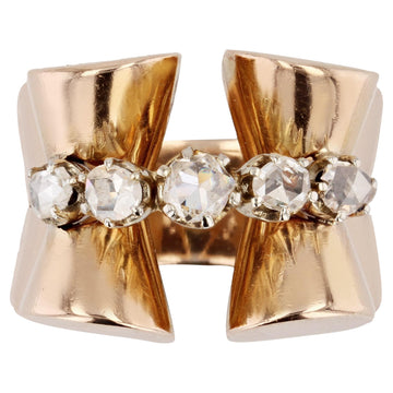 1940s Rose-Cut Diamonds 18 Karat Rose Gold Tank Ring
