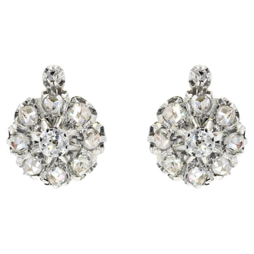 French 19th Century Diamonds 18 Karat Yellow Gold Platinum Daisy Earrings