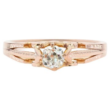 19th Century 18 Karat Rose Gold Diamond Solitaire Ring