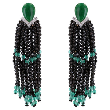 Art Deco Style Jade Agate Diamond Dangle Earrings