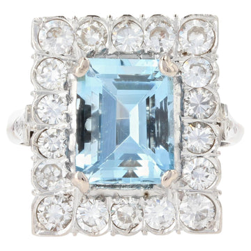1960s 2.56 Carats Aquamarine Diamond 18 Karat White Gold Rectangular Shape Ring