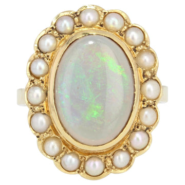 French 1950s 2.30 Carat Opal Pearl 18 Karat Yellow Gold Cluster Ring