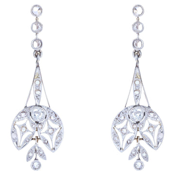 20th Century Belle Epoque Diamonds 18 Karat White Yellow Gold Dangle Earrings