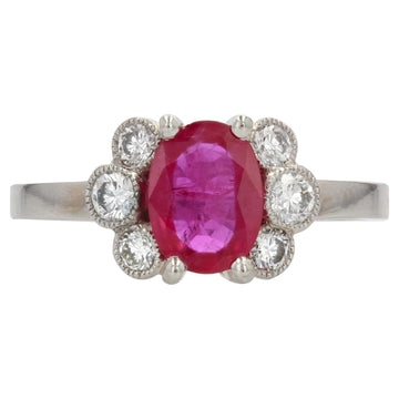 French Modern Ruby Diamonds Platinum Engagement Ring