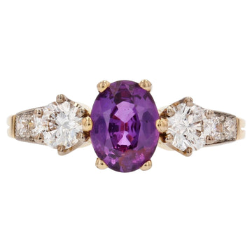 French Modern No Heat Purple Sapphire Diamonds 18 Karat Yellow Gold Ring
