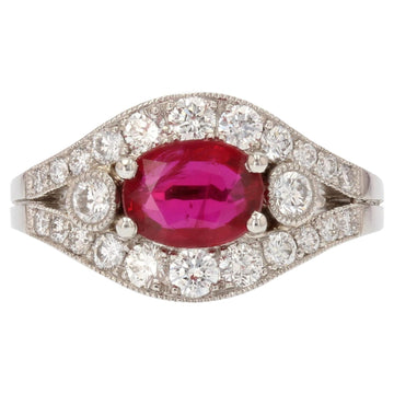 French Modern 1, 22 Carat Ruby Diamonds Platinum Ring