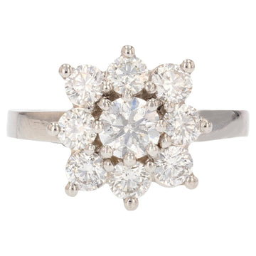 French Modern 1.67 Carats Diamonds Platinum Square Daisy Cluster Ring