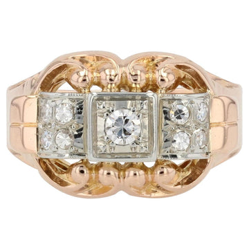 French 1940s Diamonds 18 Karat Rose Gold Platinum Ring