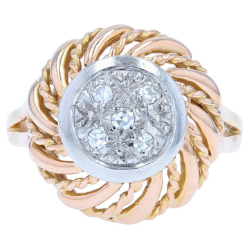 French 1960s Diamond 18 Karat Rose Gold Retro Ring