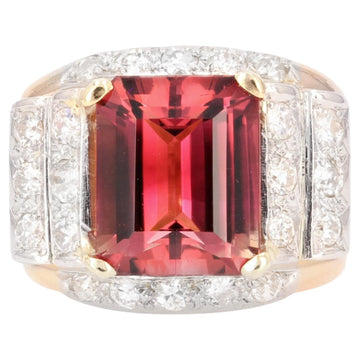 French, 1950s, 6 Carats Tourmaline Diamonds 18 Karat Rose Gold Tank Ring