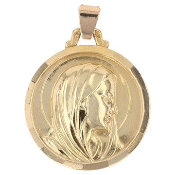 Retro French 18 Karat Yellow Gold Virgin Mary with Halo Medal