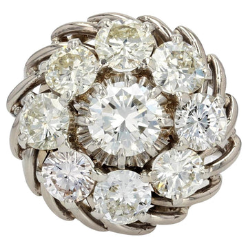 French, 1950s Diamonds 18 Karat White Gold Platinum Wire Daisy Ring