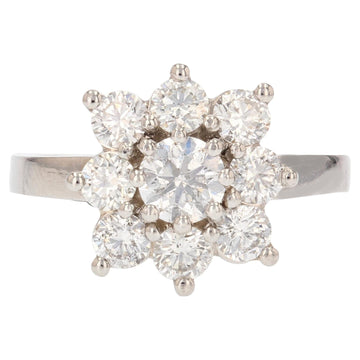 Modern Diamonds Platinum Square Engagement Daisy Ring
