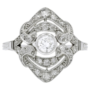 French 1930s Art Deco Style Diamonds 18 Karat White Gold Ring