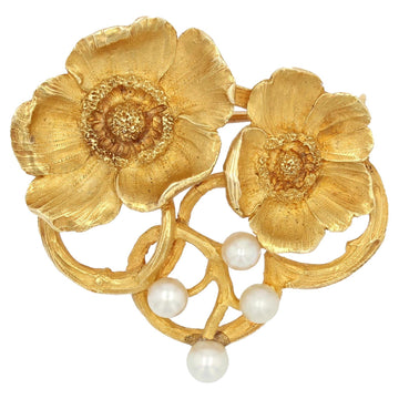 French Art Nouveau Fine Pearls 18 Karat Yellow Gold Flower Brooch Gaston Laffite