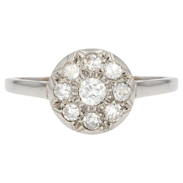 French 1920s Diamonds Platinum Round Shape Engagement Ring