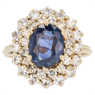French 1980s 2 Carats Sapphire Double Row Diamonds 18 Karat Yellow Gold Ring