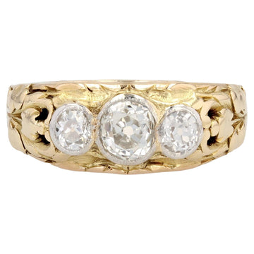 French 19th Century 3 Diamonds 18 Karat Yellow Gold Bangle Ring