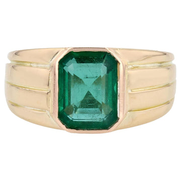 1950s Certified 2.92 Carat Emerald 18 Karat Yellow Gold Ring