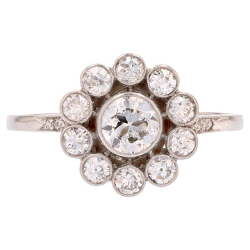 French 1925s Diamond Platinum Daisy Cluster Ring