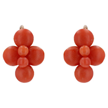 20th Century Coral Pearls 18 Karat Yellow Gold Earrings