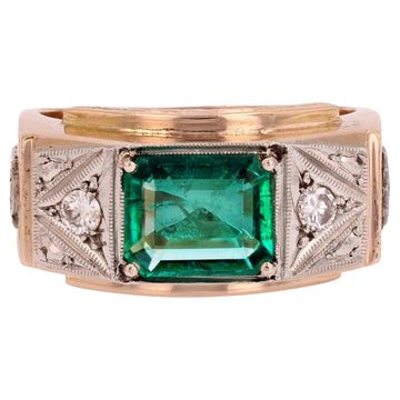 1960s Minor Emerald Diamonds 18 Karat Rose Gold Platinum Justice Ring