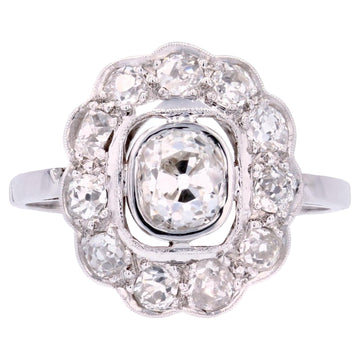 1920s 1, 35 Carat Diamond Platinum Flower Cluster Ring