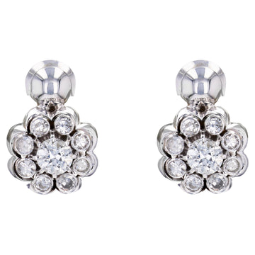 1950s 1.60 Carat Diamonds 18 Karat White Gold Daisy Clip Earrings